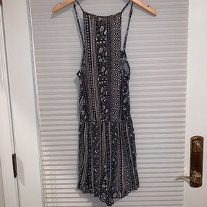 Black High Neck Patterned Romper